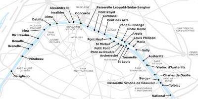 Mapa Paryża mosty