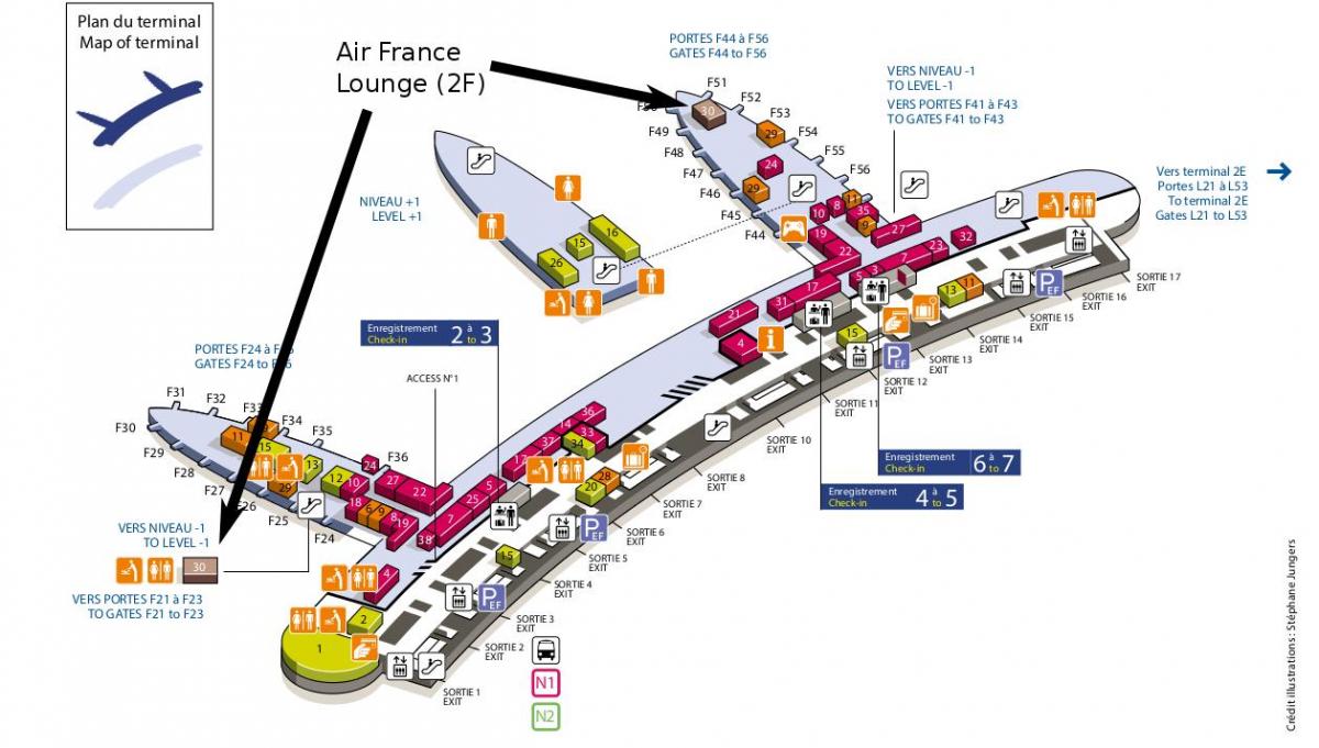 Charles de Gaulle terminal lotniska mapie 2e w 2Ф