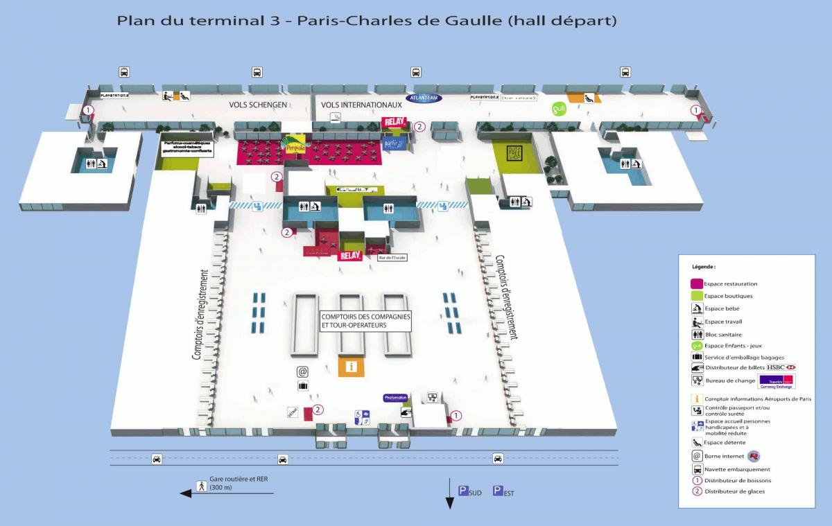 Mapa Charles-de-Gaulle terminal 3