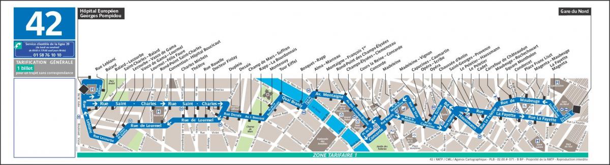 Mapa autobus 42 trasy Paryż
