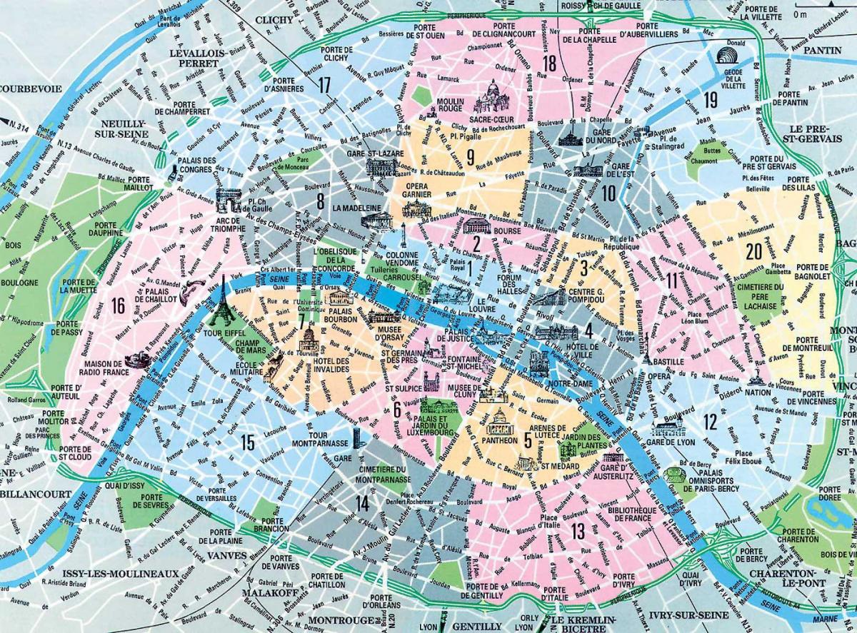 Paryż, Francja dzielnicy mapie