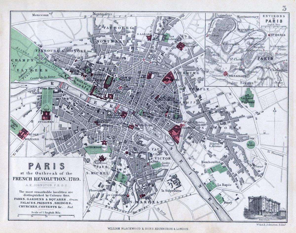 Mapa ofhistorical mapie Paryża