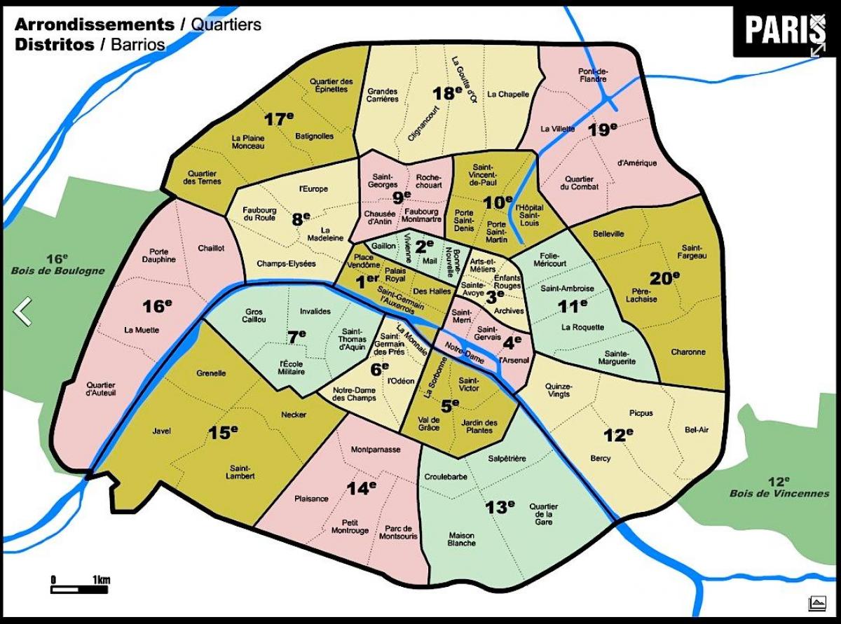 Mapa Paryża z terenu powiatu 