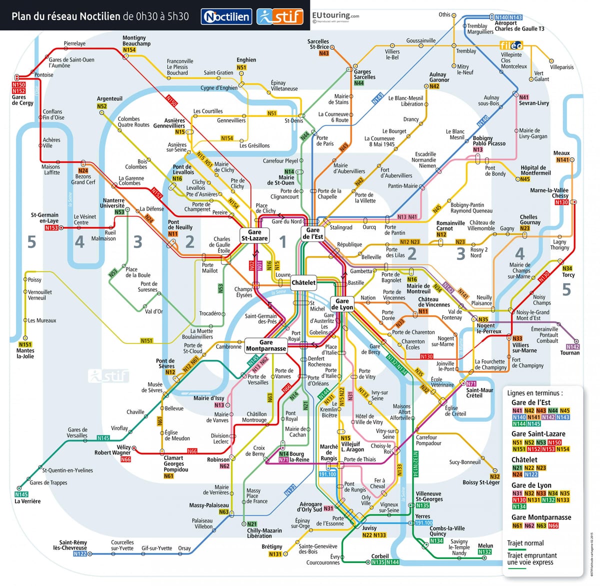 Mapa Paryża nocny autobus