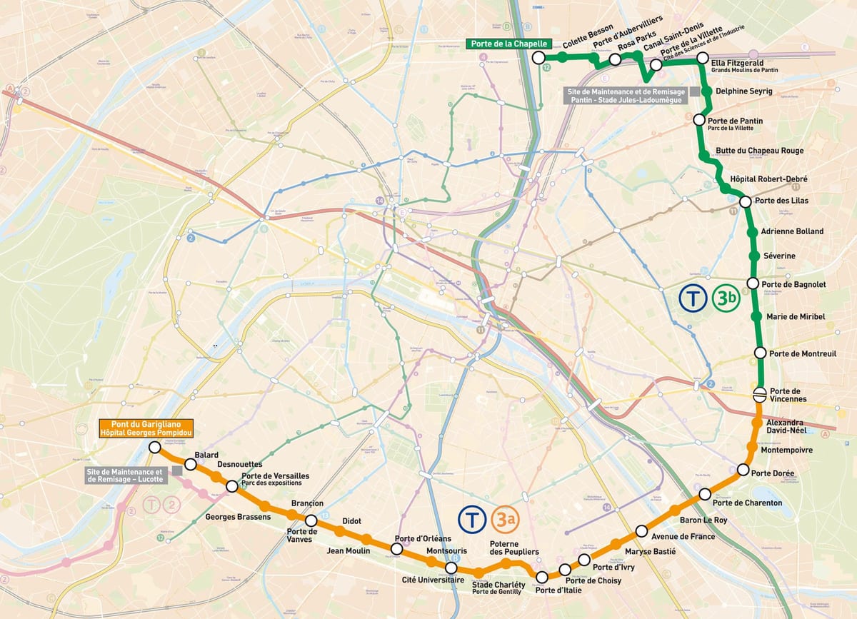 Mapa Paryża tramwajem