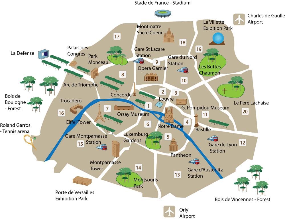 mapa Paryża muzea i zabytki