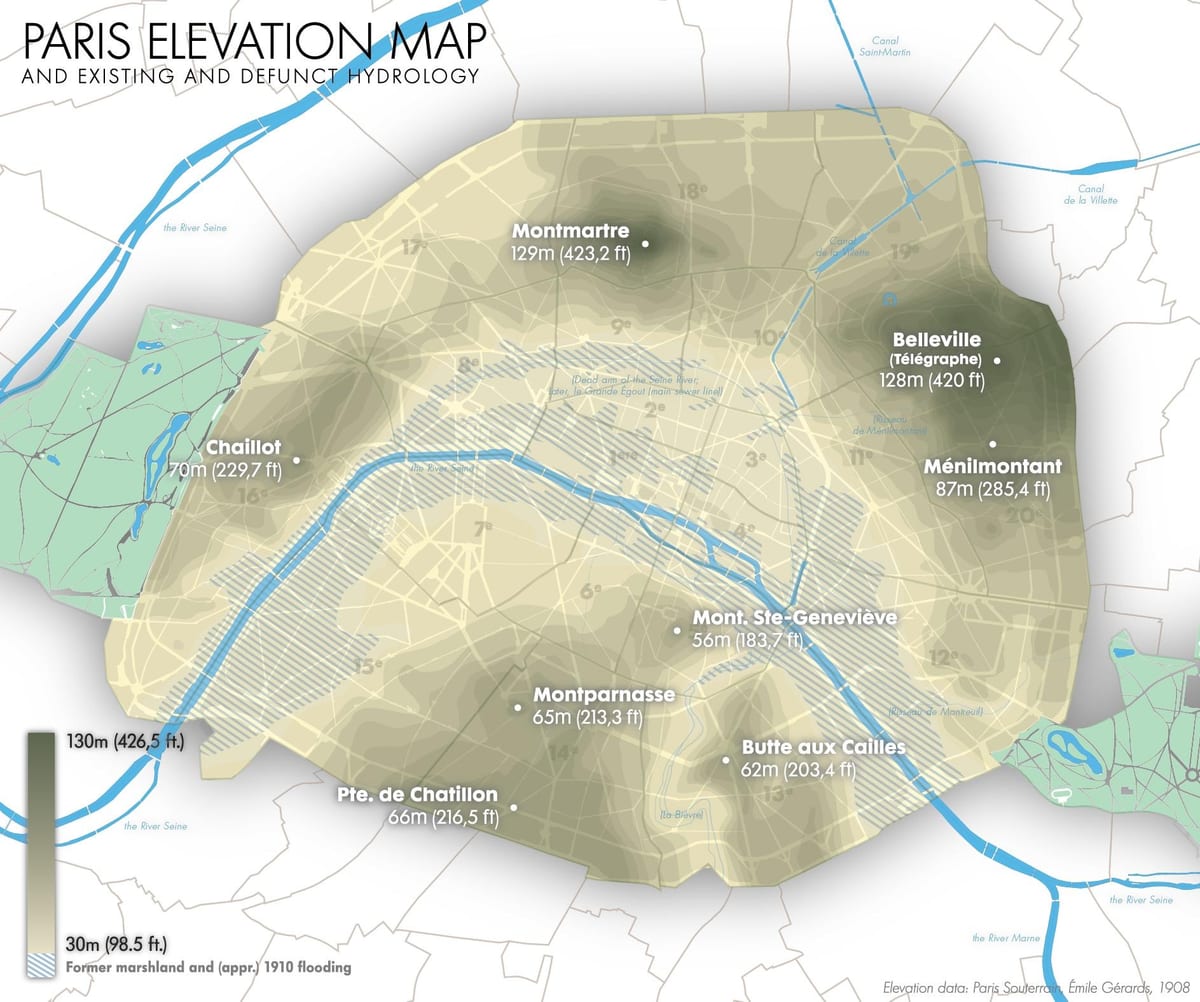 Mapa Paryża wysokości
