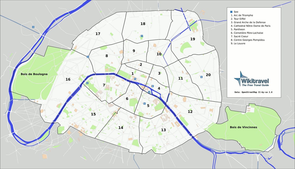 Paryż parki mapę