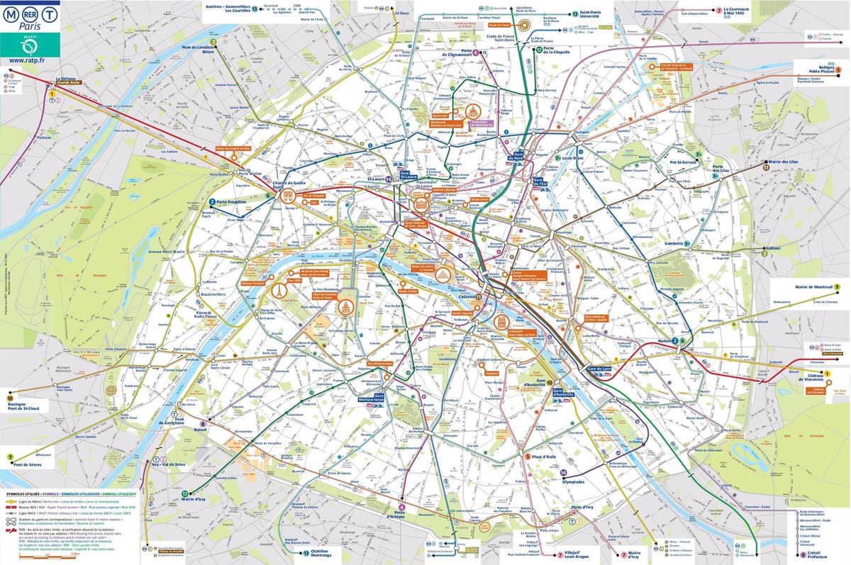 Paryż transportu publicznego mapie