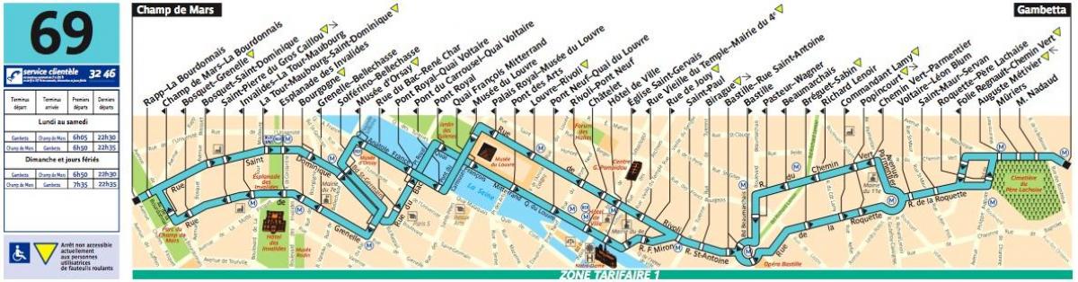 Paryż autobusu 69 na mapie
