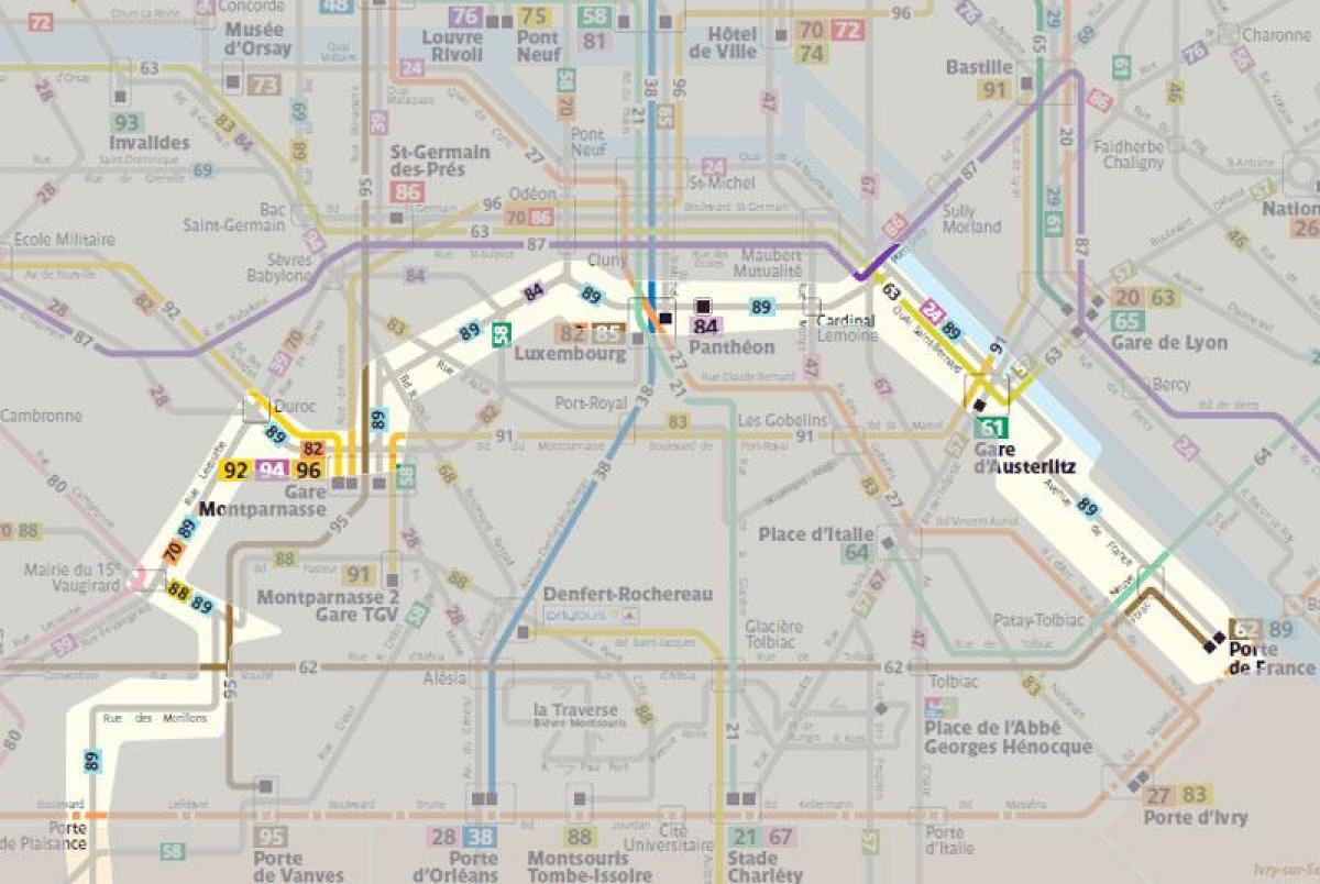 Mapa Paryża linia autobusowa 92 