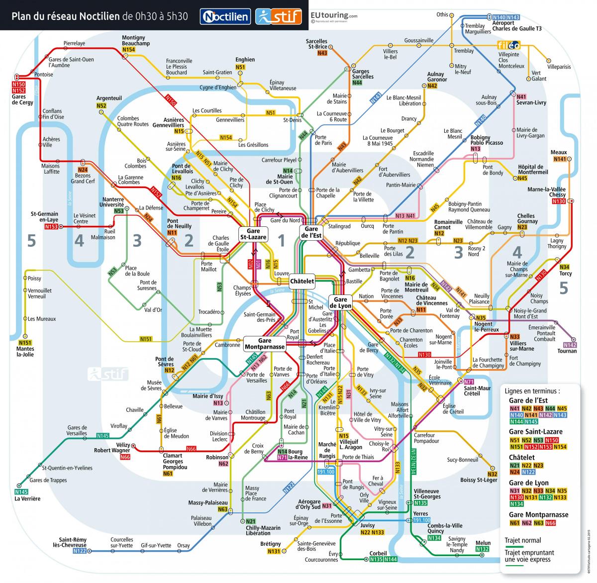 Mapa Paryża nocny autobus