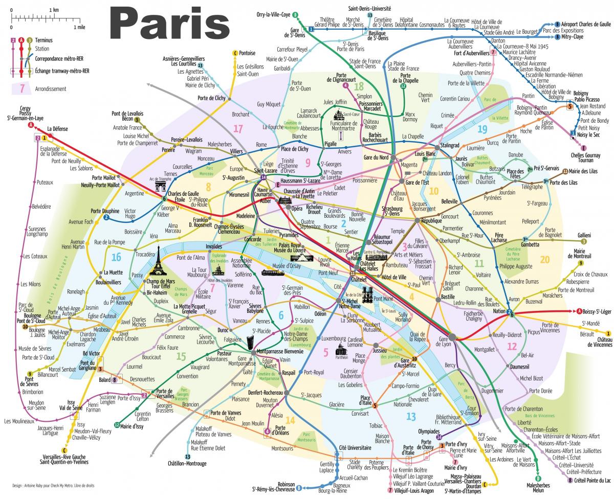 turystyczna mapa Paryża ze stacjami metra