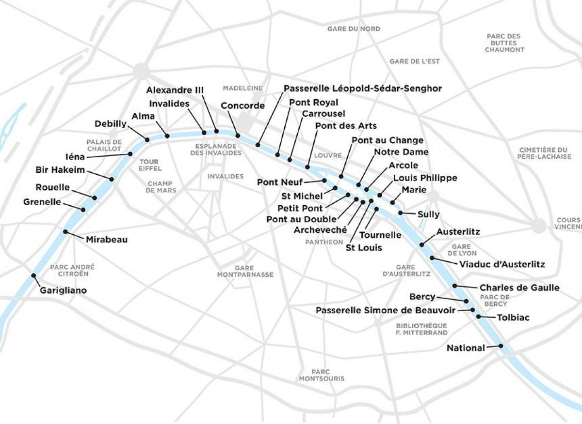 Mapa Paryża mosty