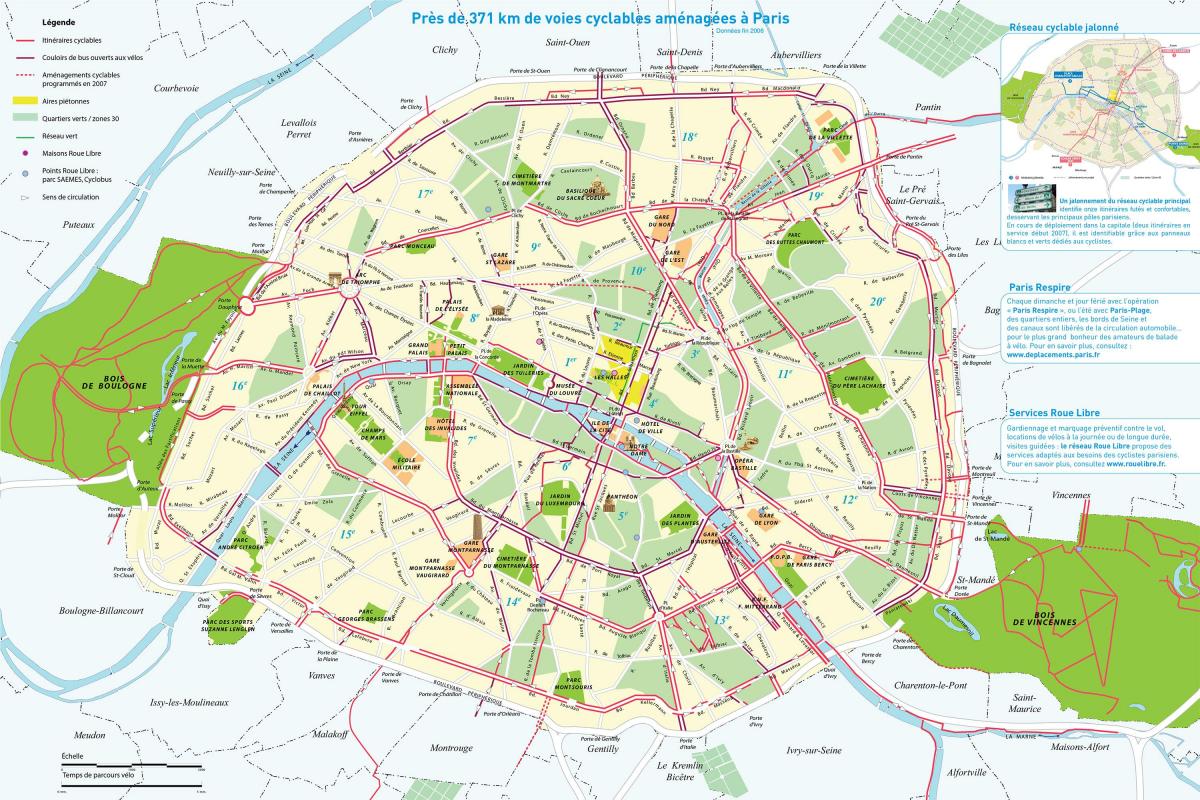 Paryż trasy rowerowe mapie