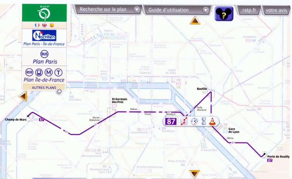 Mapa Paryża linia autobusowa 87 
