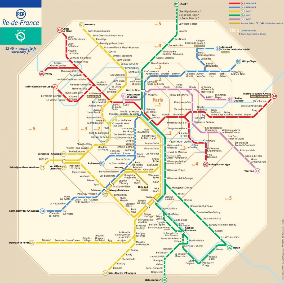 Paryża pociągiem RER na mapie