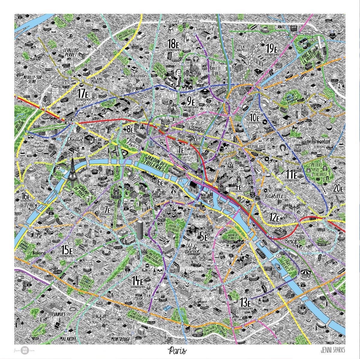 Mapa ręcznie rysowane Paryż