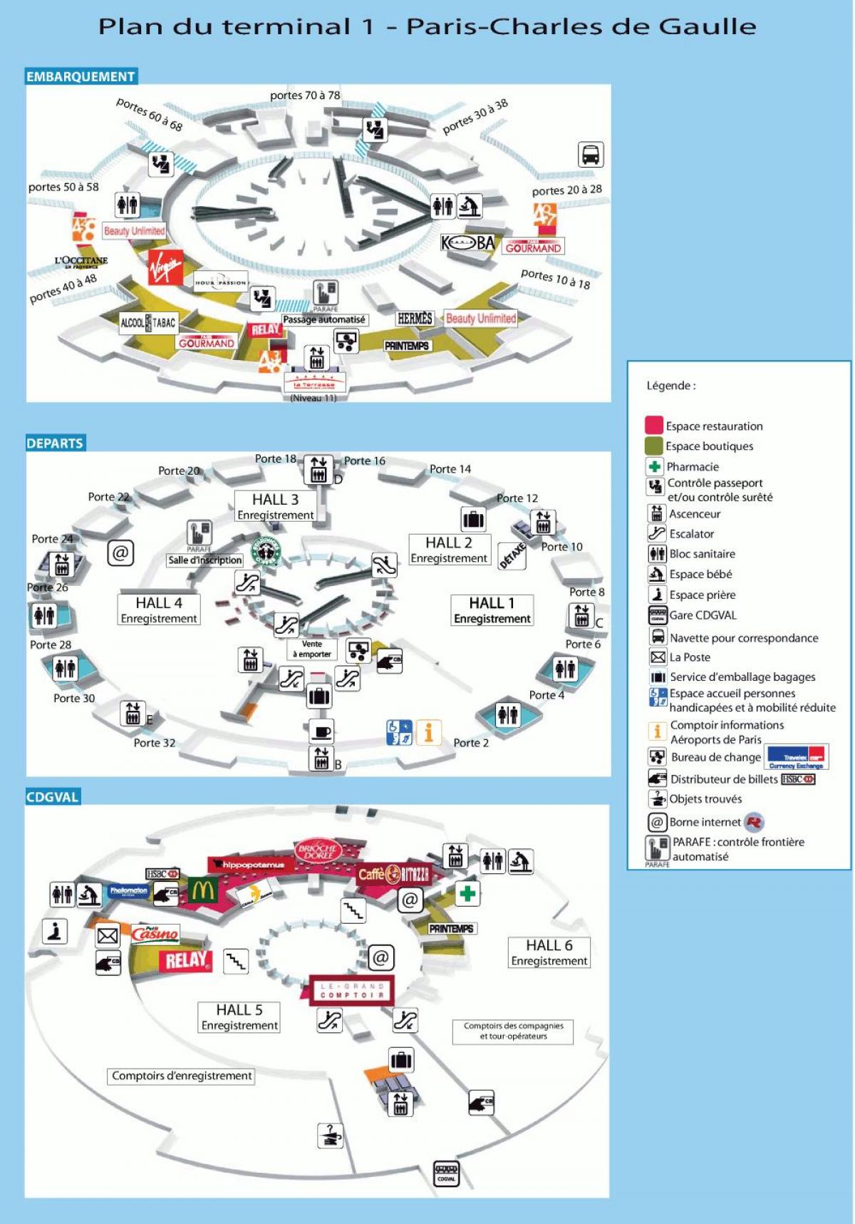 Charles de Gaulle terminal lotniska mapie 1