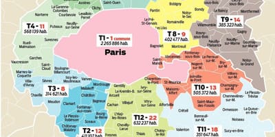 Mapa Paryża powierzchnia Francji
