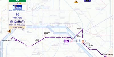 Mapa Paryża linia autobusowa 87 