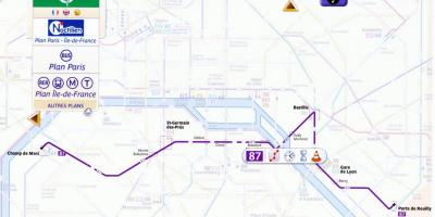 Mapa Paryża linia autobusowa 87 