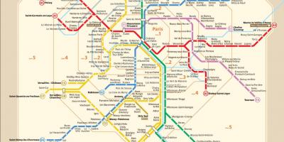 Paryża pociągiem RER na mapie
